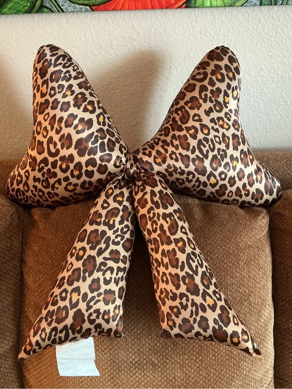 Truly Lou Large Leopard Print Bow Shaped Accent Pillow